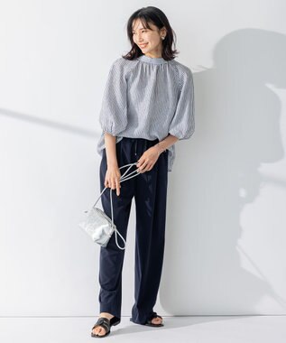 23区 L 【WEB限定/洗える】2WAYストレッチツイル ワイドパンツ ネイビー系