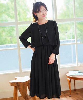 Tiaclasse L 【洗える】シフォンドレープワンピース ブラック