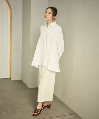 #Newans 【洗濯機可能】Aラインパネルチュニックシャツ ホワイト