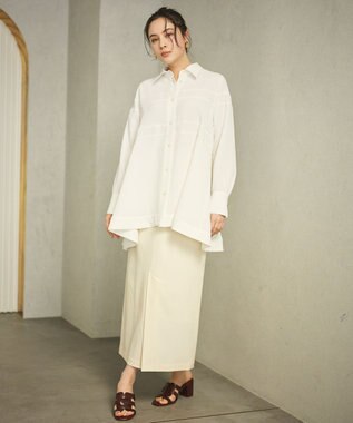 #Newans 【洗濯機可能】Aラインパネルチュニックシャツ ホワイト