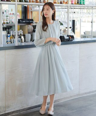 Tiaclasse L 【洗える】シフォンドレープワンピース サックスグレー