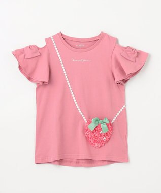 ANY KIDS 接触冷感 いろいろモチーフ Tシャツ ピンク×イチゴポシェット