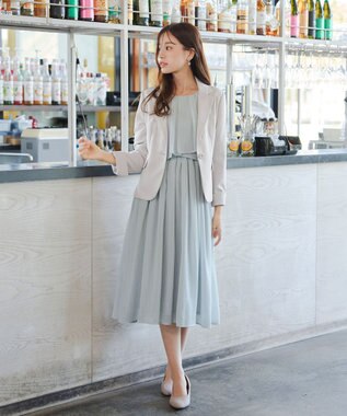 Tiaclasse L 【洗える】シフォンドレープワンピース サックスグレー