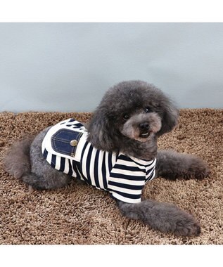 PET PARADISE  Lee ボーダー Tシャツ   デニム ポーチ風 小型犬 白~オフホワイト