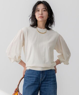 【洗える】コンフォートストレッチ パフスリーブ ニット