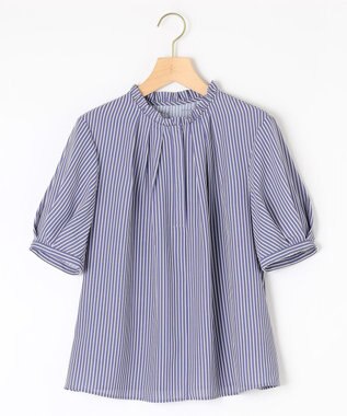 組曲 ライトデシンフリル襟 ブラウス ブルーストライプ系1