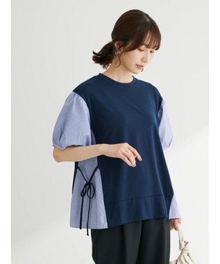 Green Parks 布帛ドッキング脇リボンプルオーバー Navy