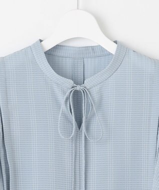 Feroux 【洗える】シャドーチェック ブラウス スカイブルー系2