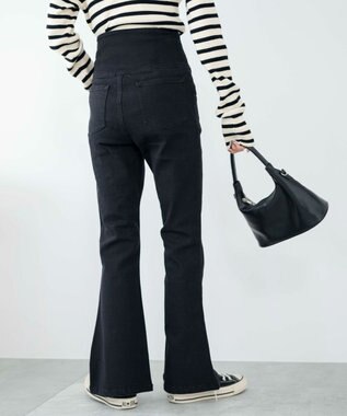 WEGO ハイウエストストレッチフレアデニムパンツ ブラック