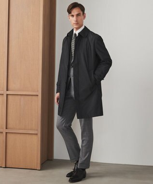 GOTAIRIKU ダウンライナー装着可【半裏仕様でより軽量】メランジシャンブレー ステンカラースプリングコート ライトグレー系