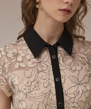 GRACE CONTINENTAL チュールフラワー刺繍ワンピース ベージュ