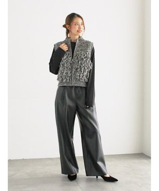 Te chichi ループ編みコンパクトジップベスト グレー