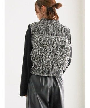 Te chichi ループ編みコンパクトジップベスト グレー