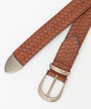 JOSEPH ABBOUD 【サイズ調整可能】カウレザー エンボスメッシュ ベルト キャメル系