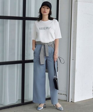 ICB 【UVカット・吸水速乾・洗える】シェルタリングドライサテン  ワイドストレートカーゴパンツ ブルー系