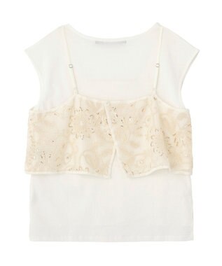 YECCA VECCA 【2点SET】刺繍メッシュキャミセットコットンTee Light Beige