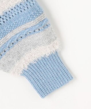 ANY パターンボーダーニット ライトブルー系