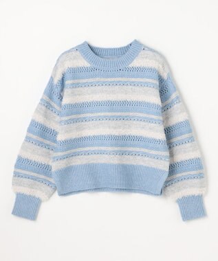 ANY パターンボーダーニット ライトブルー系