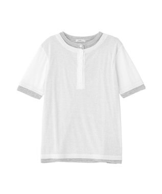 earth music&ecology シアーレイヤード風5分袖プルオーバー Off White