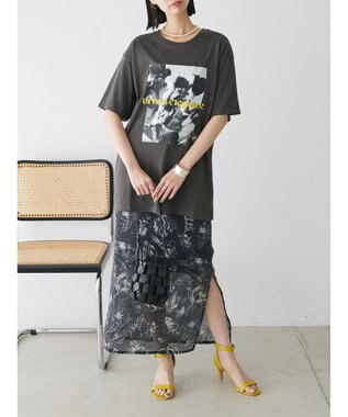 Green Parks レトロフラワーロゴ入りプリントＴシャツ Gray