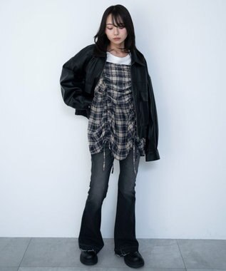 WEGO ドロストデザインキャミワンピース ブルーチェック1