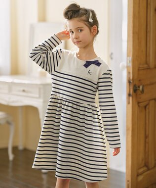 組曲 KIDS 【110-140㎝】ボーダー ワンピース ネイビー系1