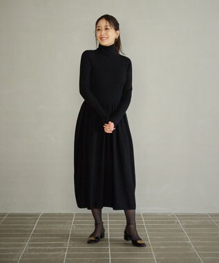 #Newans 【カシミヤ混】フィット＆フレアニットワンピース ブラック