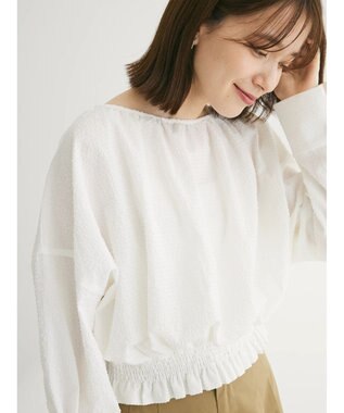 Green Parks 裾シャーリングブラウス Off White