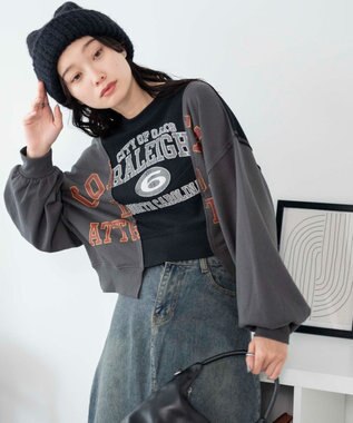 WEGO リメイク風切り替えショートスウェット スミクロ