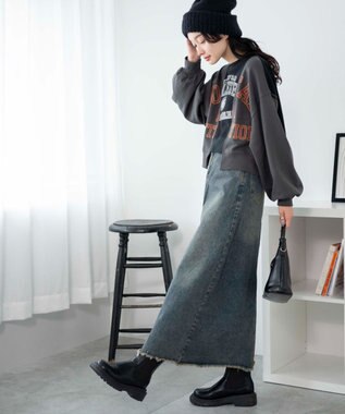 WEGO リメイク風切り替えショートスウェット スミクロ