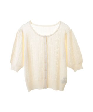 earth music&ecology リボン柄透かし編みニットカーディガン Off White