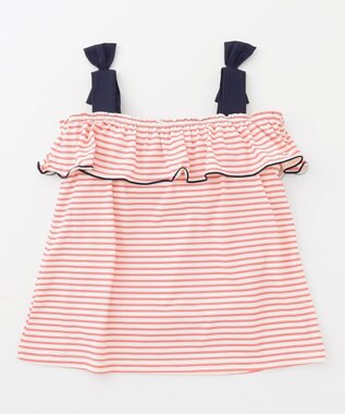 組曲 KIDS 【UVカット】【SS-Lサイズ】マリンストライプ スイムウェア(セパレート) コーラル