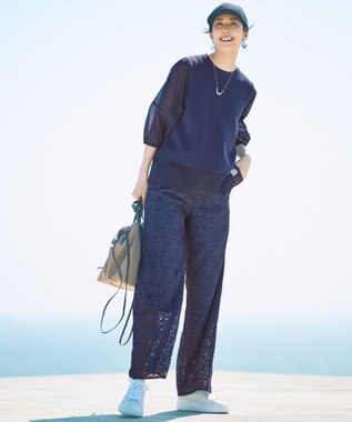 自由区 【カタログ掲載・洗える】フラワータイルレース パンツ インディゴブルー