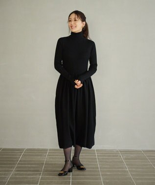 #Newans 【カシミヤ混】フィット＆フレアニットワンピース ブラック