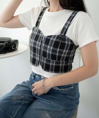 WEGO ジップビスチェ ブラックチェック1