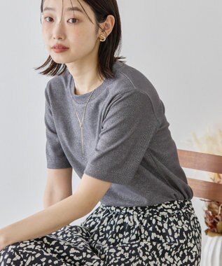 AMERICAN HOLIC ラメリブＴシャツ Charcoal Gray