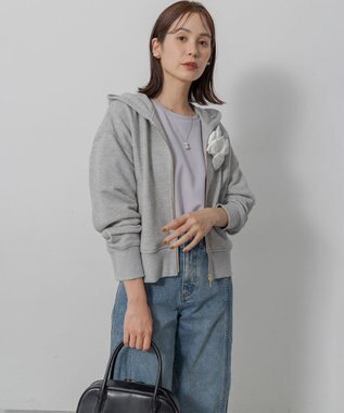 組曲 L ロゴ刺繍入り裏毛パーカー ライトグレー系