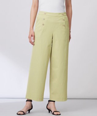 【洗える・接触冷感・UVケア・吸水速乾・防透け】麻シェルドライ ワイドストレート マリン パンツ