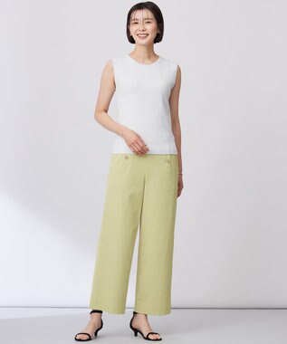 J.PRESS LADIES 【洗える・接触冷感・UVケア・吸水速乾・防透け】麻シェルドライ ワイドストレート マリン パンツ ピスタチオ系
