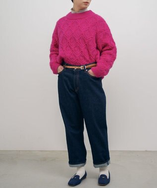 muuc 〈うっとり柔らか上質な極細繊維〉〈キッドモヘア×ウール×アルパカ×シルク〉リーフ模様編み セーター ピンク