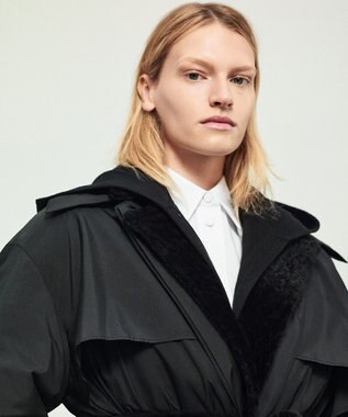 JOSEPH シルキーキルティング　ロングコート Black
