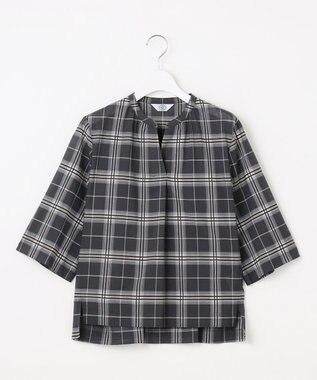 J.PRESS LADIES 【WEB限定カラーあり・洗える】SOFT SHEER チェック キーネック ブラウス スレートチェック系