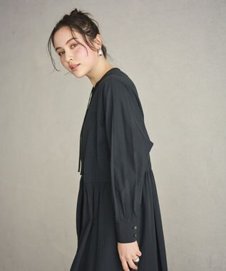 #Newans 【撥水加工/洗濯機可能】ドルマンスリーブドロストワンピース ブラック