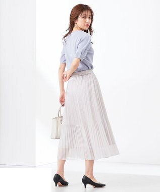 ANY SIS 【洗える】タックスリーブパール調 ニット ライトブルー