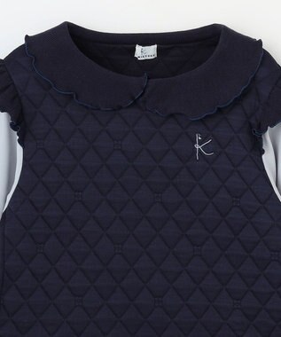 組曲 KIDS 【150-160㎝】フラワーキルトレイヤード トップス ネイビー系