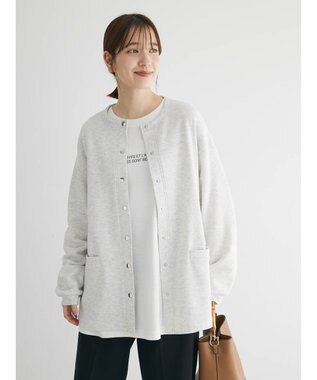 Green Parks 裏起毛ミディ丈ドットボタンカーディガン Gray Mixture