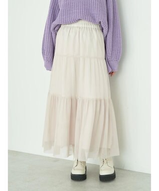 earth music&ecology ティアードチュールスカート Light Beige