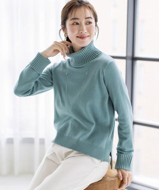 Tiaclasse L 【洗える】もっちり柔らかいリブタートルプルオーバーニット ミント