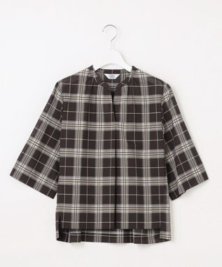 J.PRESS LADIES 【WEB限定カラーあり・洗える】SOFT SHEER チェック キーネック ブラウス ブラウンチェック系