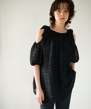 GRACE CONTINENTAL チュールフリルフレアトップ ブラック